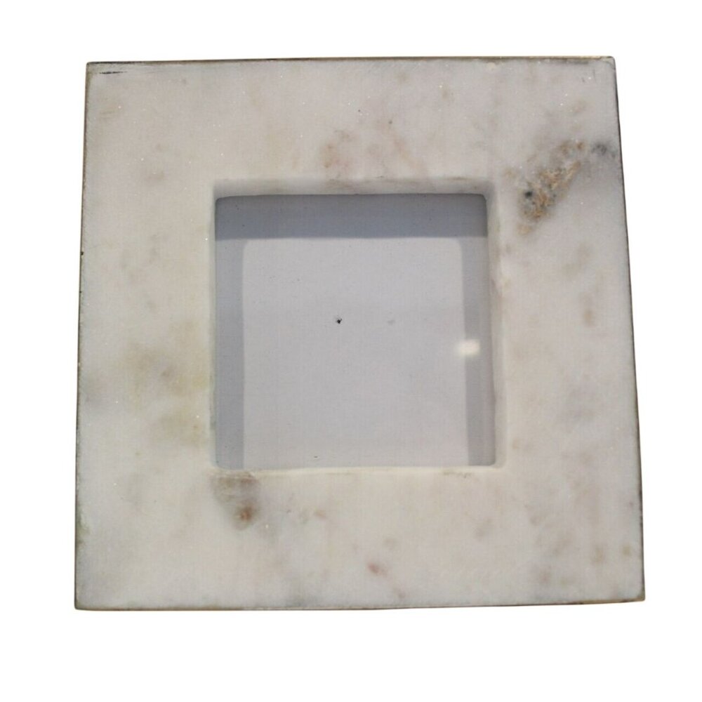 BIDK Handmade White Honed Marble Frame Holds Pic 3"x3" (Size 6"x6")